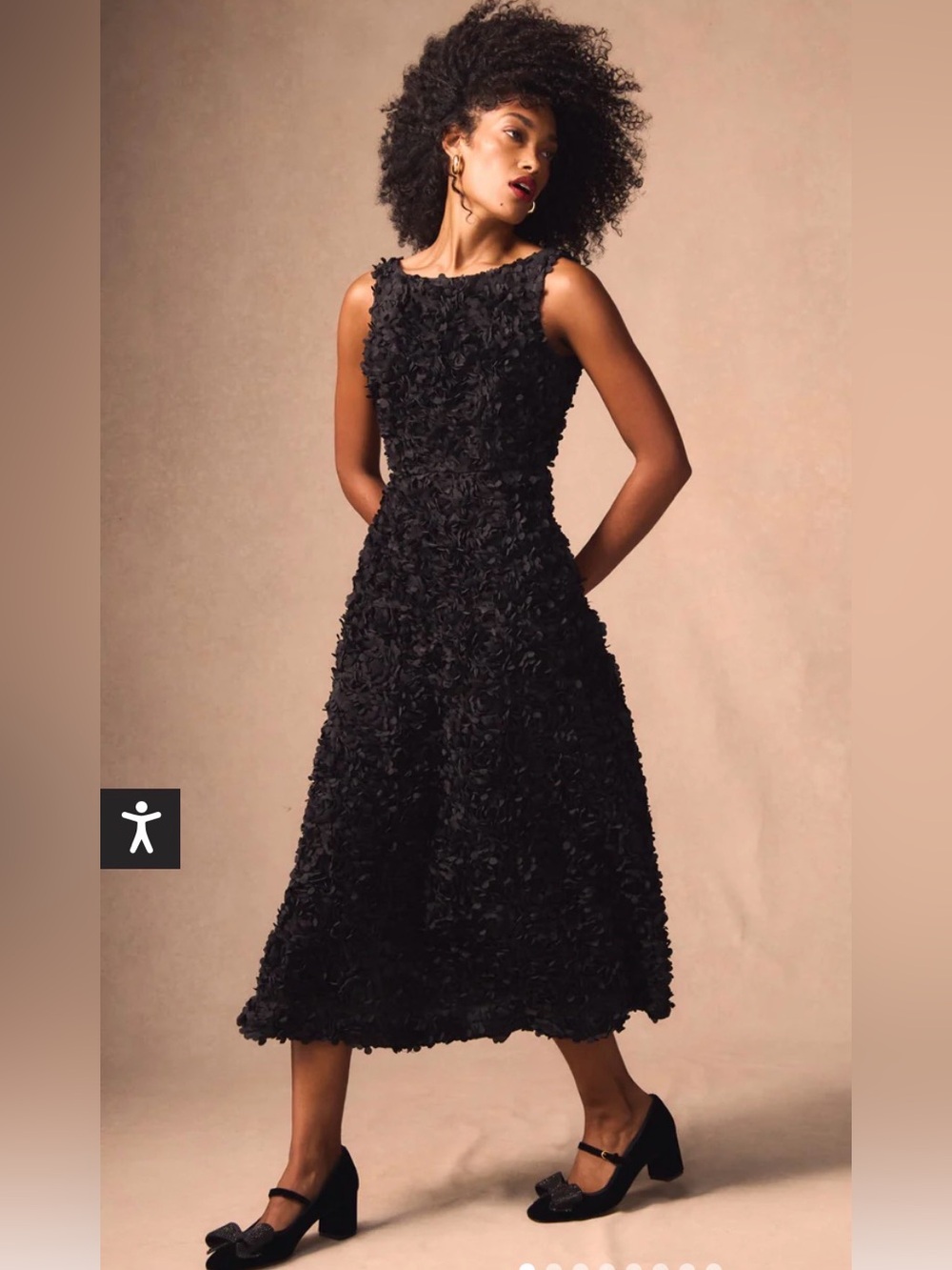 NWT Boden Size 6 Black Textured Dress Scoop Back Fit + Flare Ankle Length Ruffle